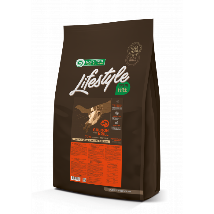 NATURE'S PROTECTION LIFESTYLE SMALL & MINI BREEDS ADULT GRAIN FREE SALMON WITH KRILL SAUSAS PAŠARAS ŠUNIMS 10kg