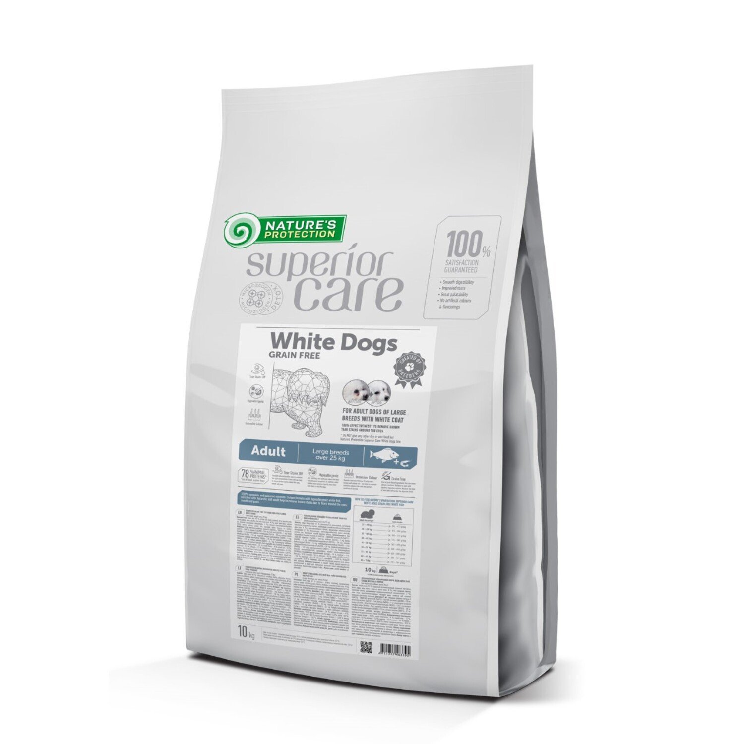 NATURE'S PROTECTION SUPERIOR CARE DIDELIŲ VEISLIŲ SUAUGUSIŲ BALTAKAILIŲ ŠUNŲ SAUSAS PAŠARAS SU BALTA ŽUVIMI 10 kg