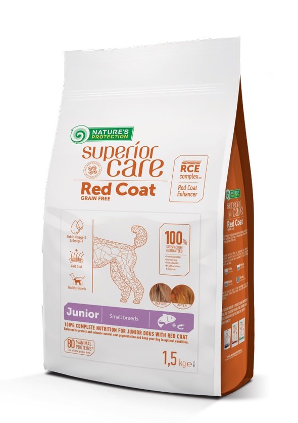 NATURE'S PROTECTION SUPERIOR CARE JAUNŲ, MAŽŲ VEISLIŲ RAUDONKAILIŲ ŠUNŲ SAUSAS BEGRŪDIS PAŠARAS SU LAŠIŠA 10 kg