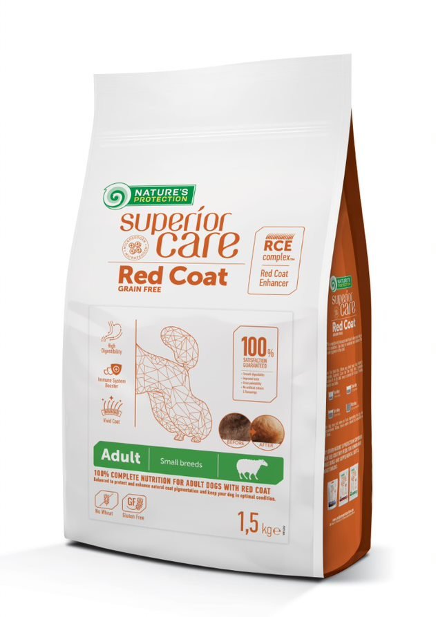 NATURE'S PROTECTION SUPERIOR CARE SUAUGUSIŲ, MAŽŲ VEISLIŲ RAUDONKAILIŲ ŠUNŲ SAUSAS BEGRŪDIS PAŠARAS SU ĖRIENA 10 kg