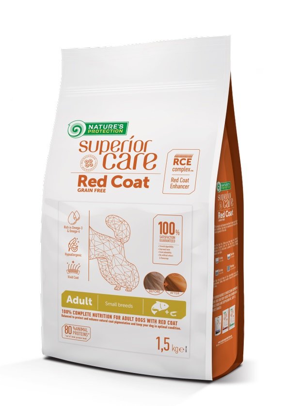 NATURE'S PROTECTION SUPERIOR CARE SUAUGUSIŲ, MAŽŲ VEISLIŲ RAUDONKAILIŲ ŠUNŲ SAUSAS BEGRŪDIS PAŠARAS SU LAŠIŠA 10 kg