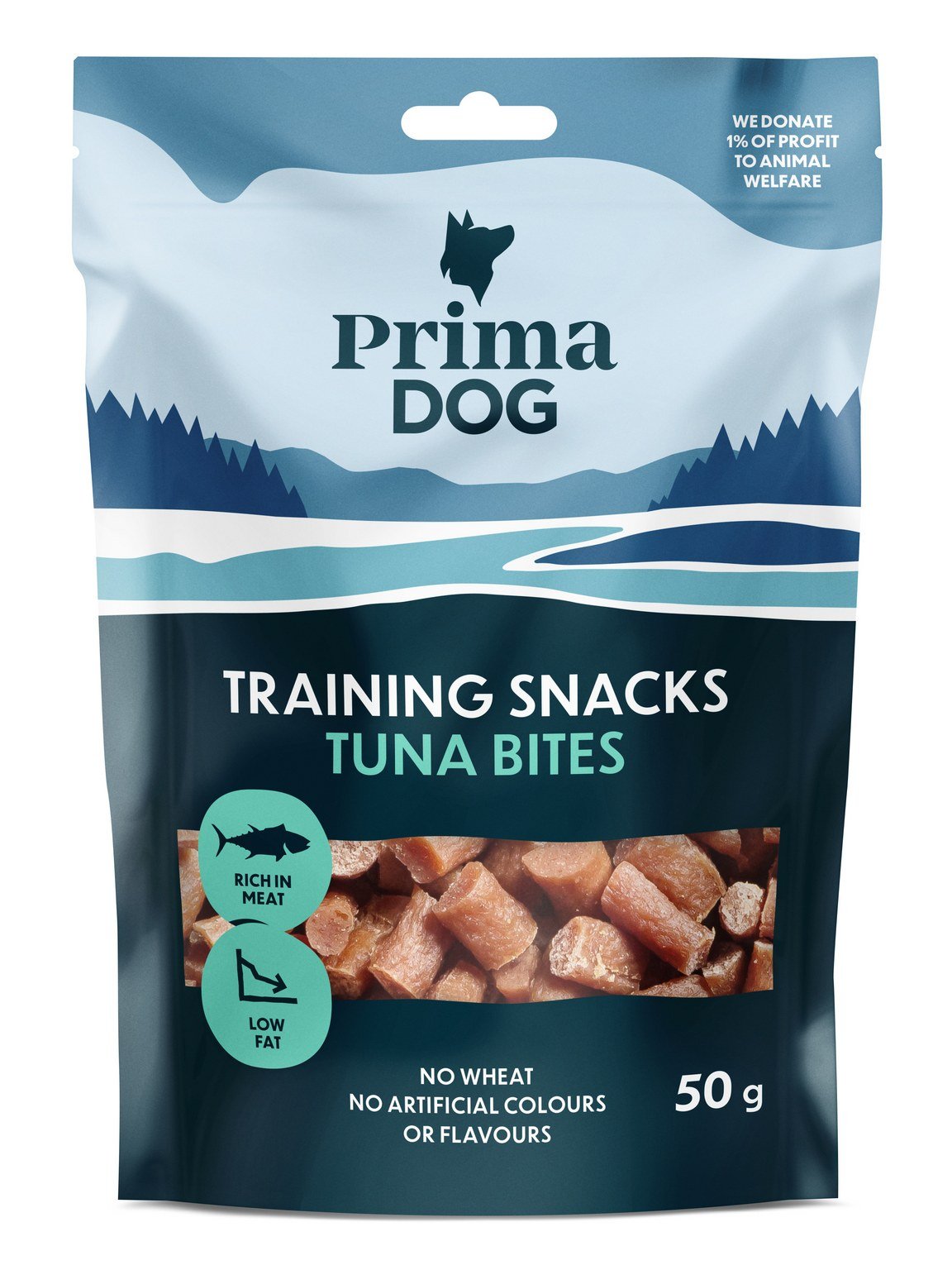 PRIMADOG treniravimo skanėstas šunims tunu kąsneliai 50g.