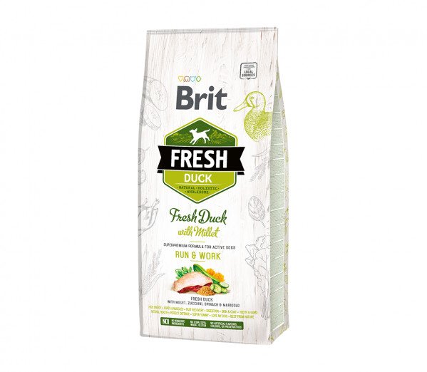 Brit Fresh Duck with Millet Active Run&Work sausas maistas šunims 2,5kg. - 12kg. 2.5 kg