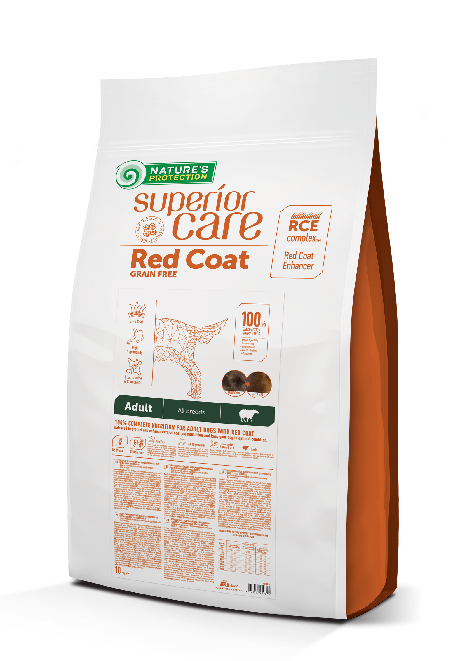 NATURE'S PROTECTION SUPERIOR CARE SUAUGUSIŲ, VISŲ VEISLIŲ RAUDONKAILIŲ ŠUNŲ SAUSAS BEGRŪDIS PAŠARAS SU ĖRIENA 10 kg