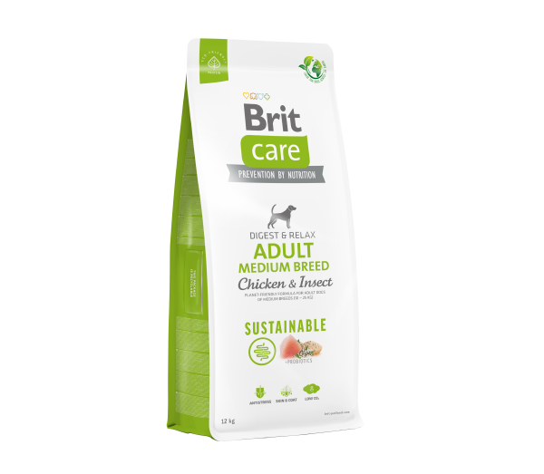 Brit Care Sustainable Adult Medium Breed Chicken&Insect sausas maistas šunims su vištiena ir vabzdžiais 3kg - 12kg 3 kg