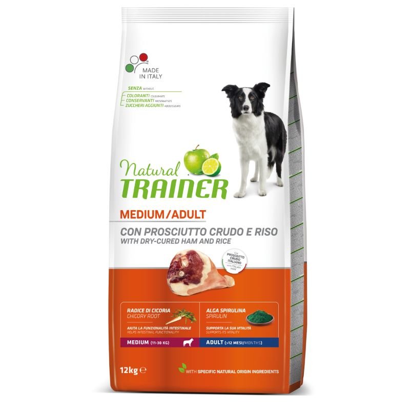 NATURAL TRAINER Sausas šunų maistas MEDIUM ADULT HAM Kumpiu 12kg