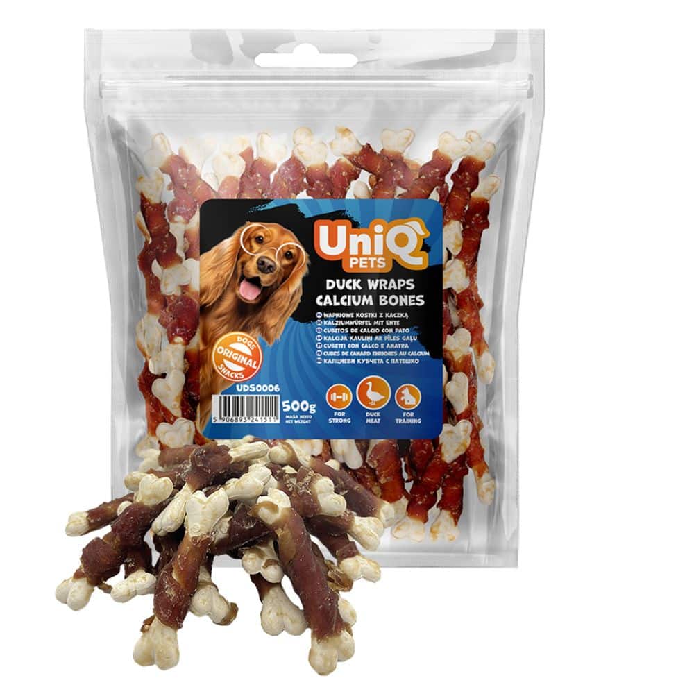 UNIQ PETS 500g duck wraps calcium bones kalcio kauliukai su antienos mėsa