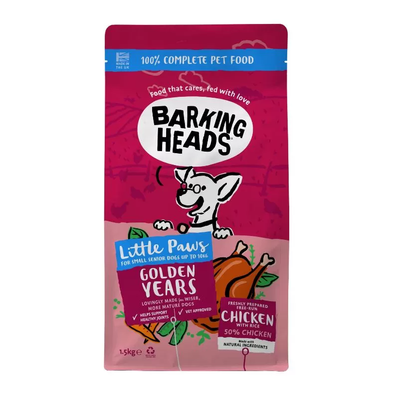 BARKING HEADS Golden Years mažų veislių senjorams 1,5kg.
