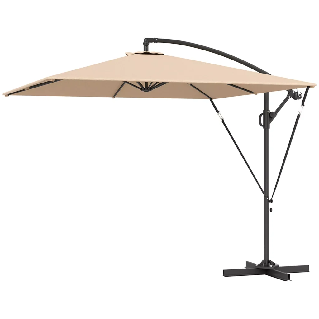 "Outsunny" konsolinis skėtis Ø260 cm skėtis su apsauga nuo UV spindulių 50+, nepraleidžiantis vandens, su stoveliu, dangčiu, rankenėle, apsauga nuo vėjo, turgaus skėtis, pakreipiamas sodo skėtis balkonui, terasai, chaki spalvos