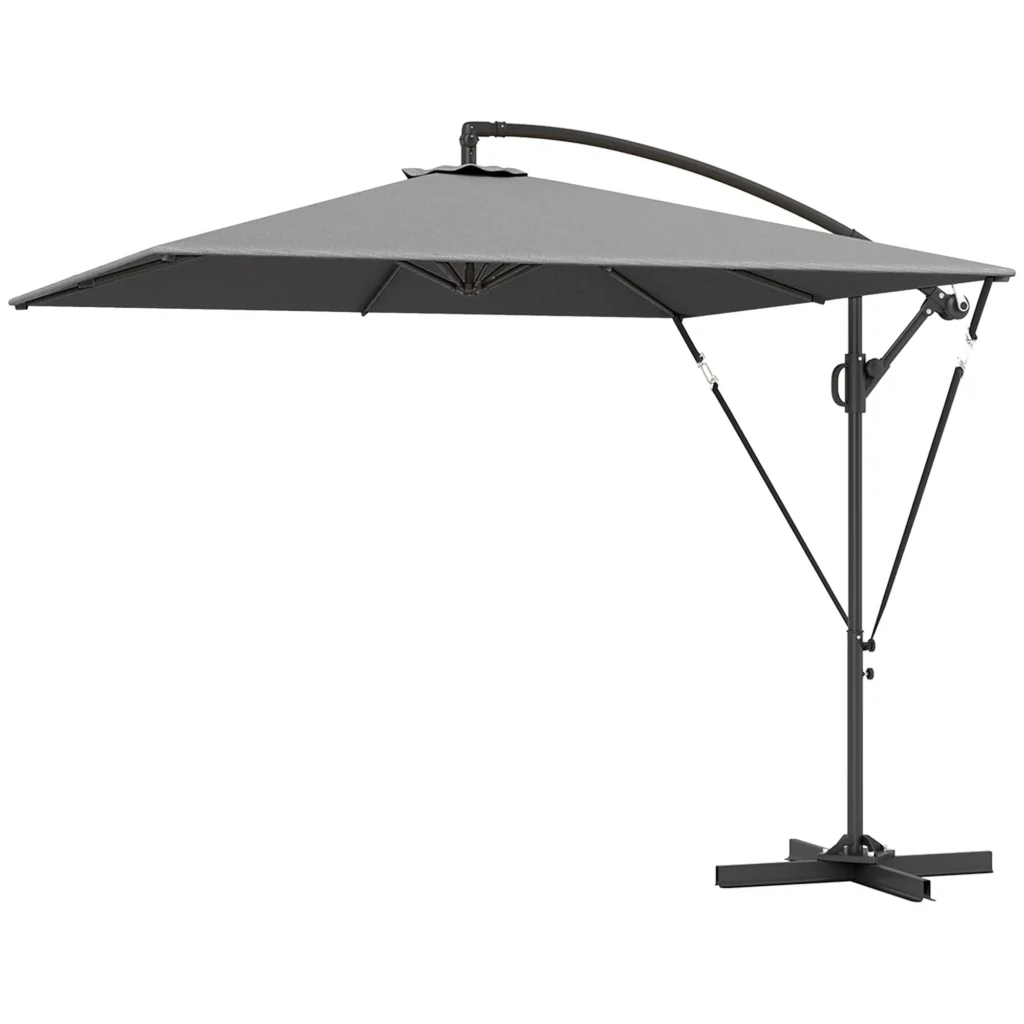 "Outsunny" konsolinis skėtis Ø260 cm skėtis su apsauga nuo UV spindulių 50+, nepraleidžiantis vandens, su stoveliu, dangčiu, rankenėle, apsauga nuo vėjo, turgaus skėtis, pakreipiamas sodo skėtis balkonui, terasai, pilkos spalvos