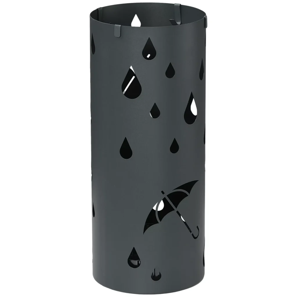 Skėčių stovas su 4 kabliukais ir nuimamu lašėjimo padėklu Ø17 x 41 cm, Tamsiai pilkas