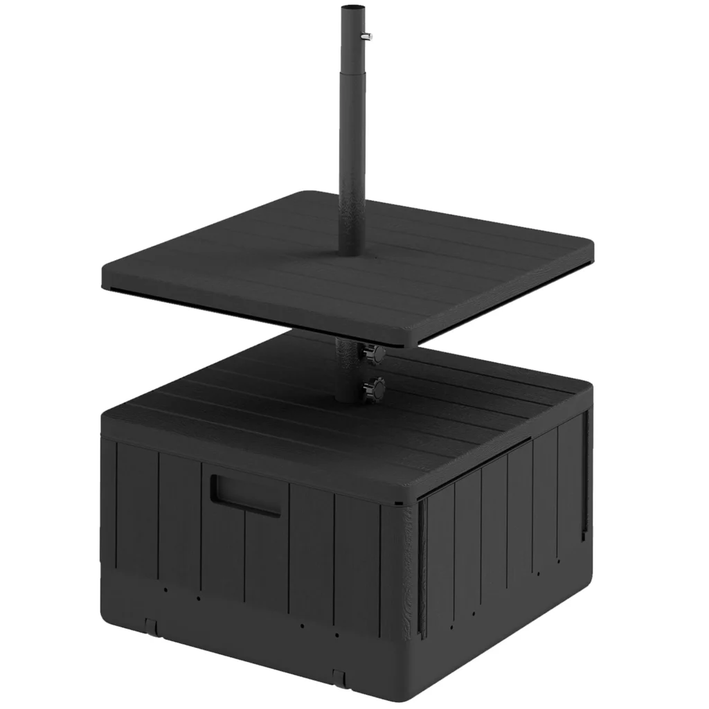 3-in-1 Skėčio Stovas 80kg su Ratukais | Užpildomas ir Sodinamas | Ø38-48mm Juodas