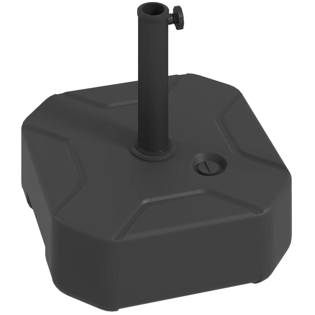 "Outsunny" skėčių stovas iki 25 kg, pripildomas skėčių stovas, kvadratinis skėčių laikiklis, skėčių svoris, skėčių stovas 38/48 mm skersmens vamzdžiui, skirtas balkonui, terasai, sodui, juodas