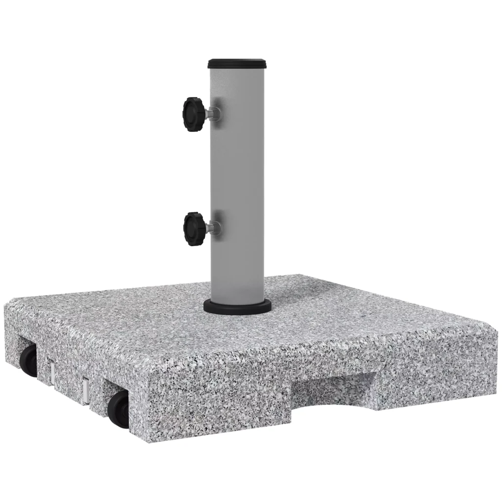 "Outsunny" skėčių stovas 28 kg Mobilus skėčių pagrindas Ø32/34/38 mm stulpams, su ratukais, idealiai tinka sodui ir balkonui, granitas, pilka