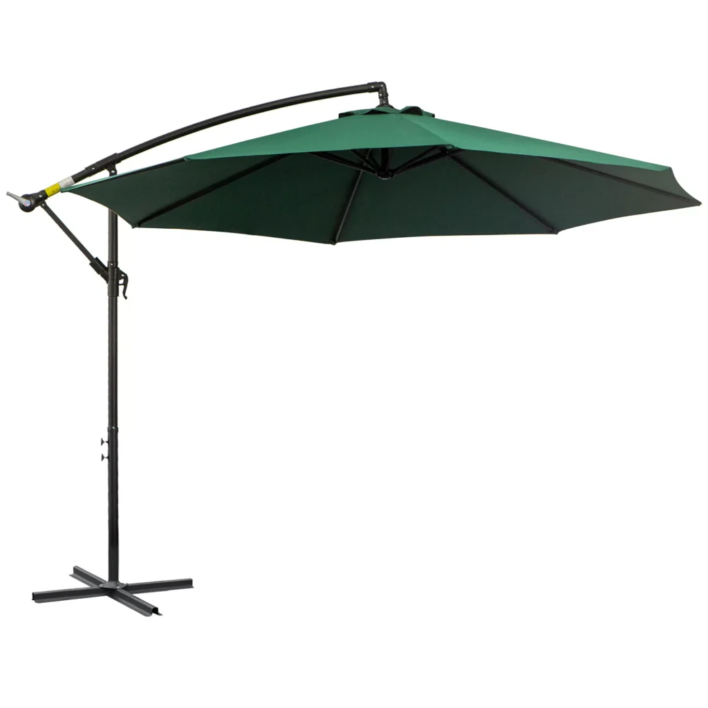 Sodo skėtis su rankenėle, plieninis rėmas ir poliesterio audinys, žalias, Ø2,95x2,45 m