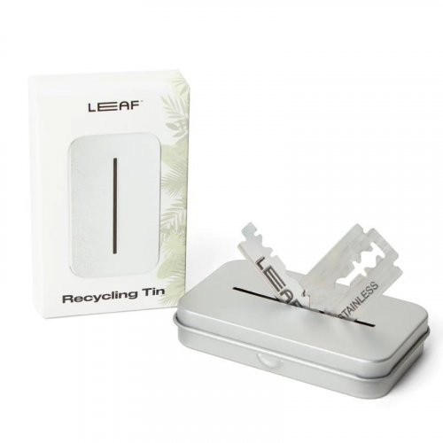 Leaf Shave Recycling Tin Skardinė dėžutė panaudotiems peiliukams rūšiuoti, 1vnt.