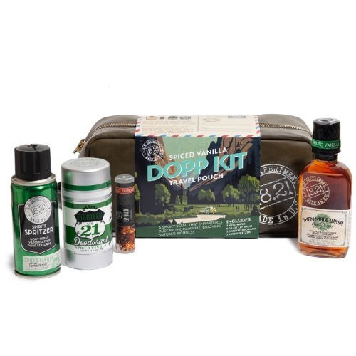 18.21 Man Made Spiced Vanilla Dopp Kit Travel Pouch Plaukų ir kūno priežiūros priemonių rinkinys vyrams, Rinkinys