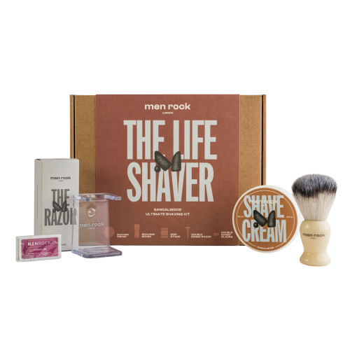 Men Rock The Life Shaver Sandalwood Ultimate Shaving Kit Skutimosi rinkinys su dviašmeniu skustuvu, 1vnt.
