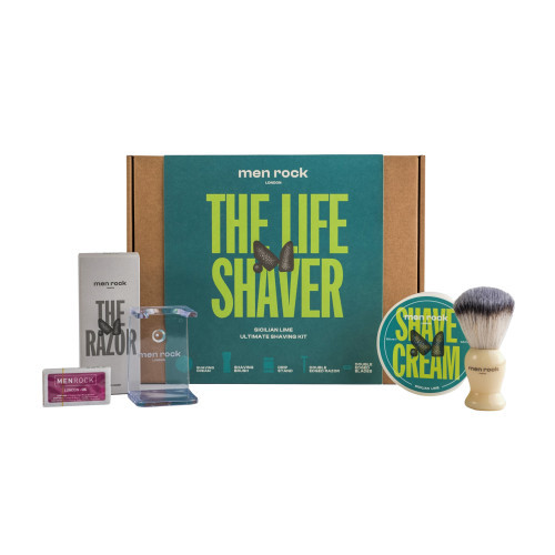 Men Rock The Life Shaver Sicilian Lime Ultimate Shaving Kit Skutimosi rinkinys su dviašmeniu skustuvu, 1vnt.