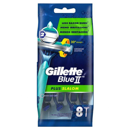 Gillette Blue II Plus Slalom Razor Vienakartiniai skustuvai, 8vnt