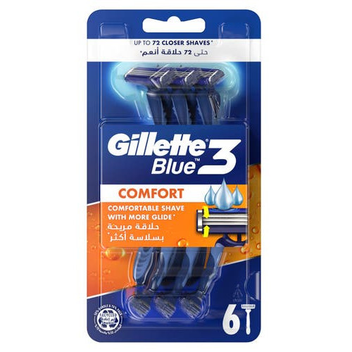Gillette Blue3 Comfort Razor Vienkartiniai skustuvai, 6vnt