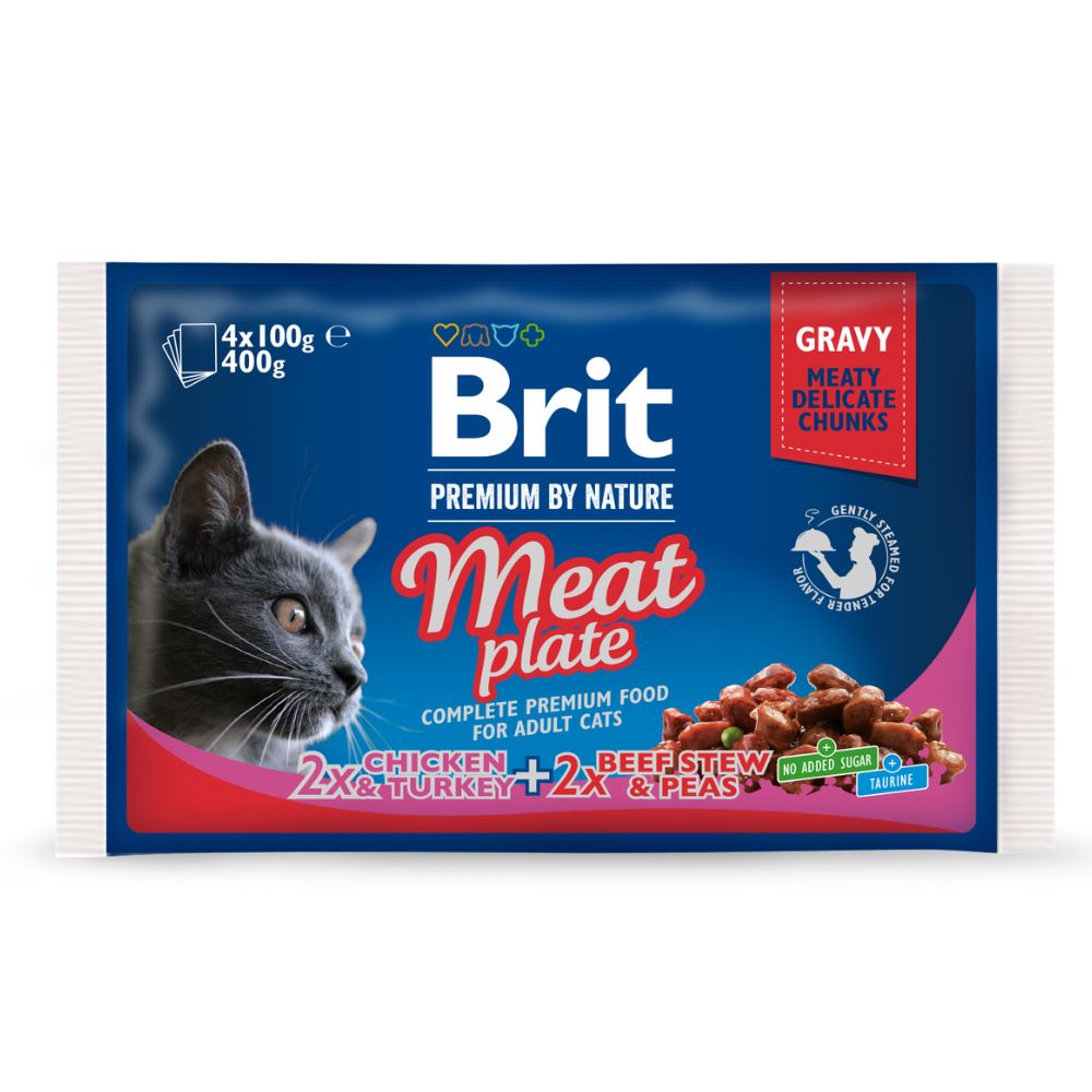 Brit Premium by Nature Cat konservų katėms rinkinys Meat Plate 400g (4x100g)