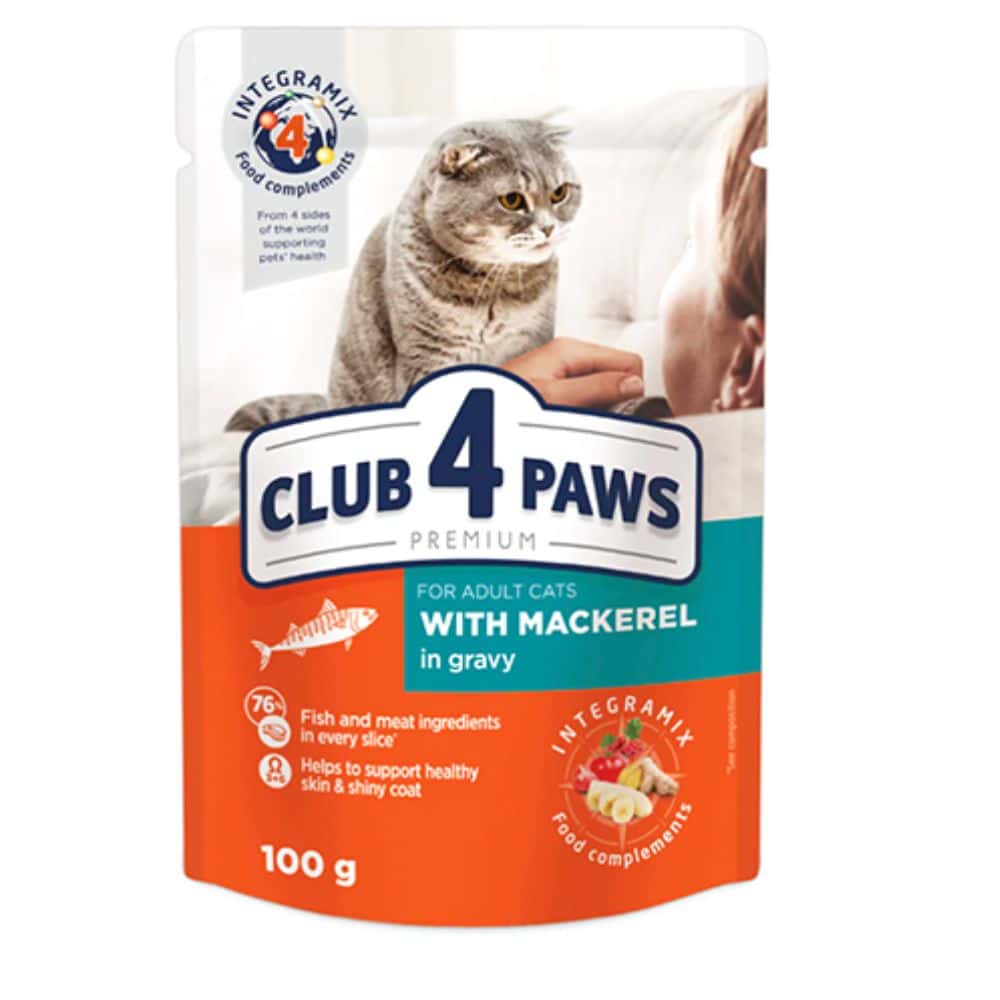 Club 4 Paws konservai katėms su skumbre padaže, 100g * 24vnt.
