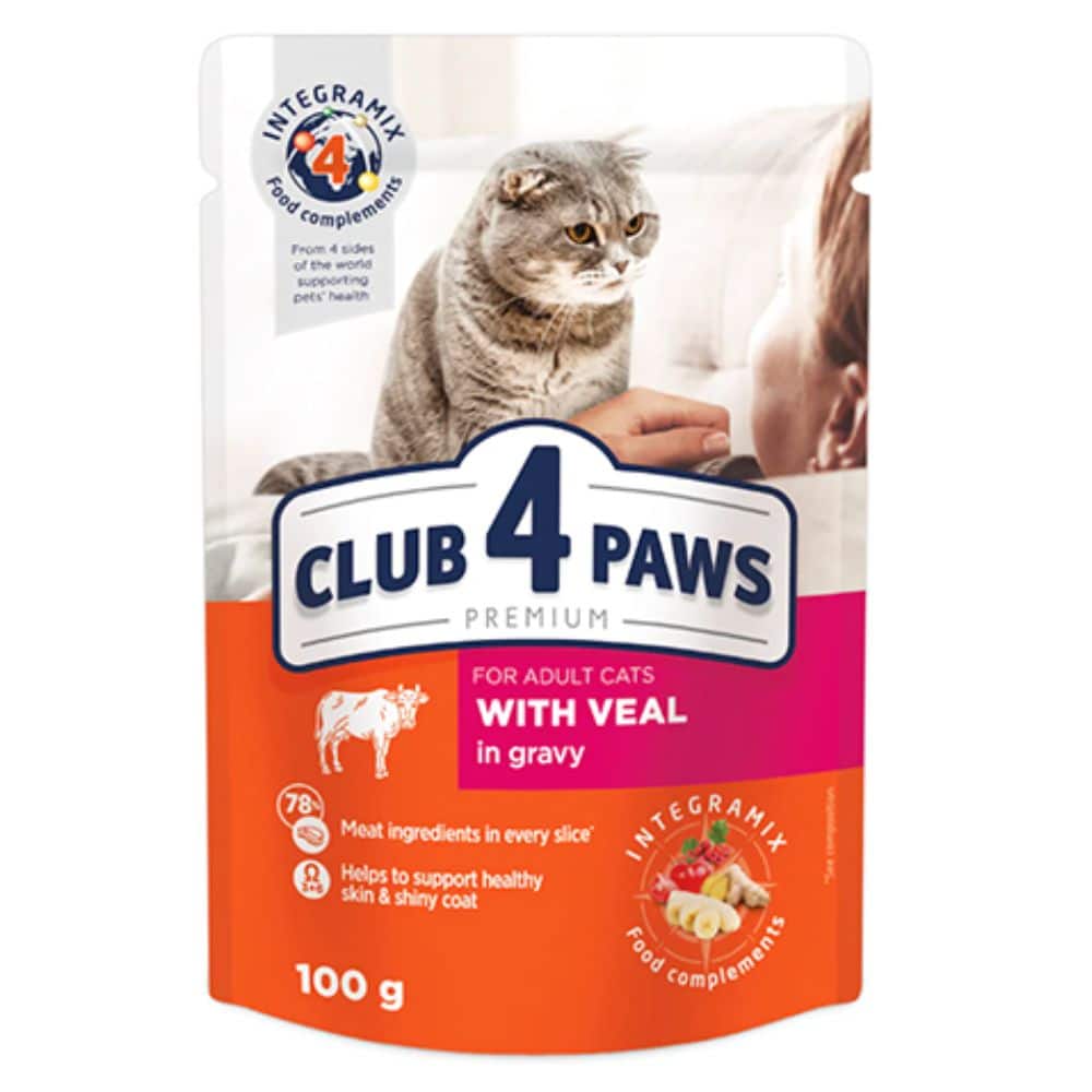 Club 4 Paws konservai katėms su veršiena padaže 100g * 24vnt.