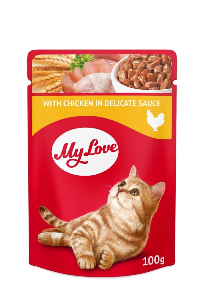 MY LOVE Visavertis konservuotas ėdalas suaugusioms katėms su vištiena švelniame padaže 100g. * 24vnt.