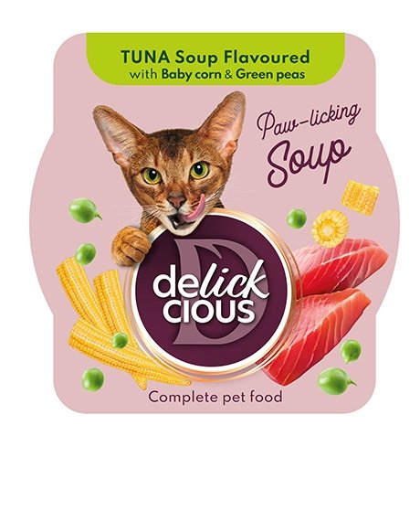 Delickcious tuno sriuba katėms su kukurūzais ir žirneliais, 80 g