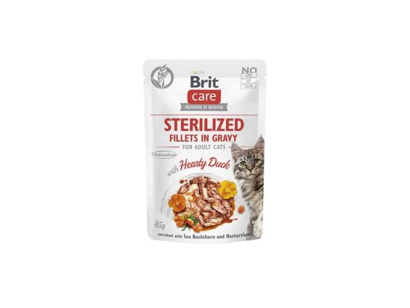 Brit Care Cat konservai Sterilized katėms maiš. Fillets in Gravy Hearty Duck 85g. * 24vnt.