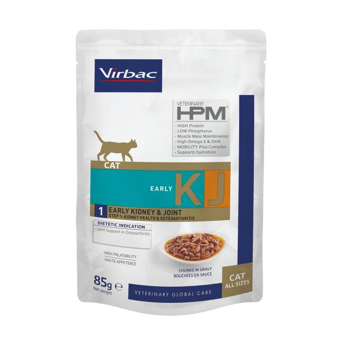 Virbac Veterinary HPM KJ1 Early Kidney - Joint Cat drėgnas maistas katėms, skirtas inkstų funkcijų palaikymui sergant osteoartritu, 85 g