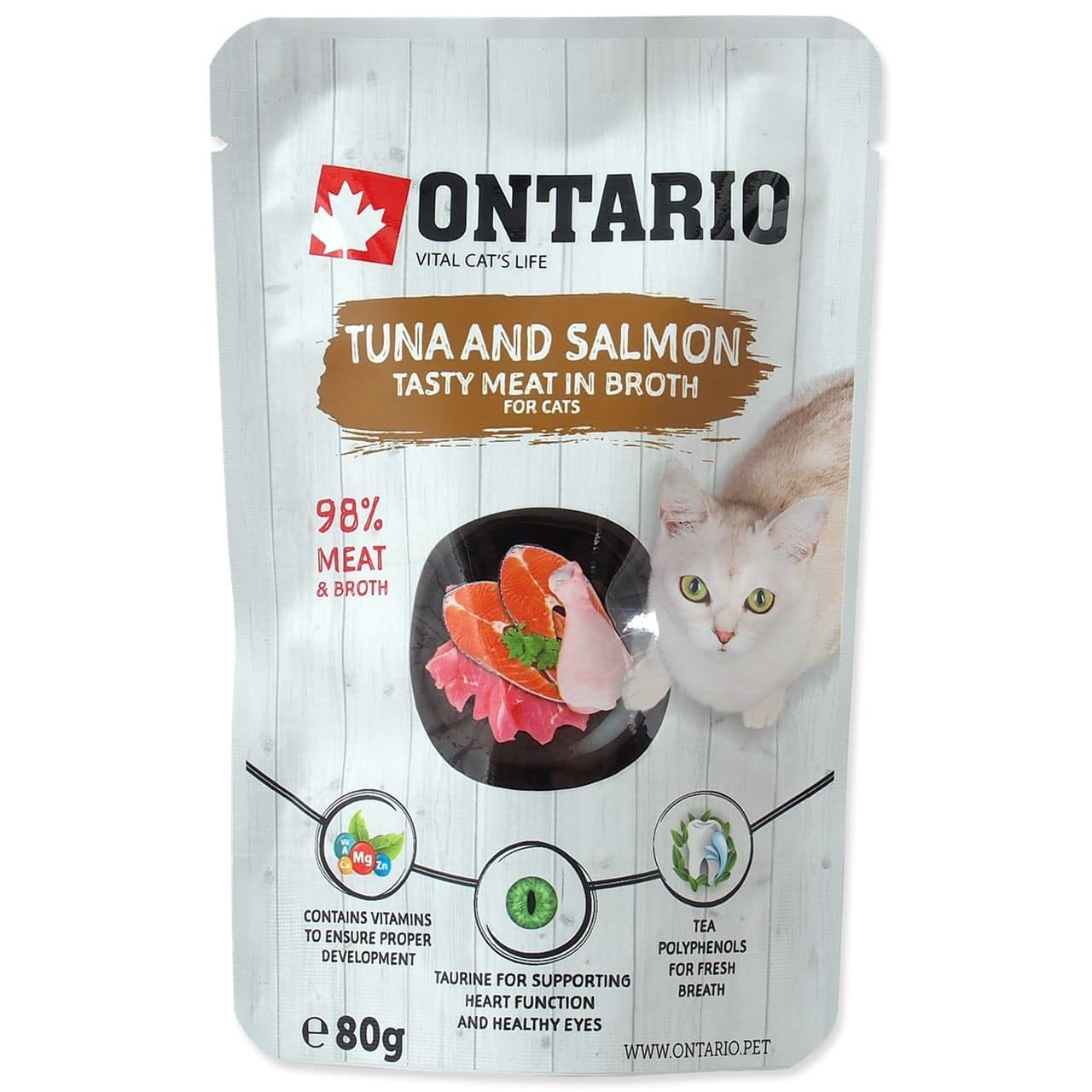 ONTARIO Tuna & Salmon - konservai katėms su tunu ir lašiša sultinyje 80g
