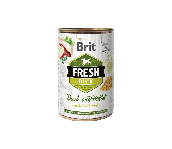Brit Fresh Duck&Millet konservai šunims su antiena, 400g