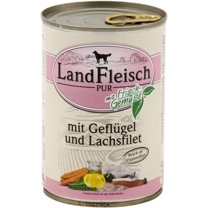 Landfleisch konservai šunims su paukštiena ir lašiša, 400 g.