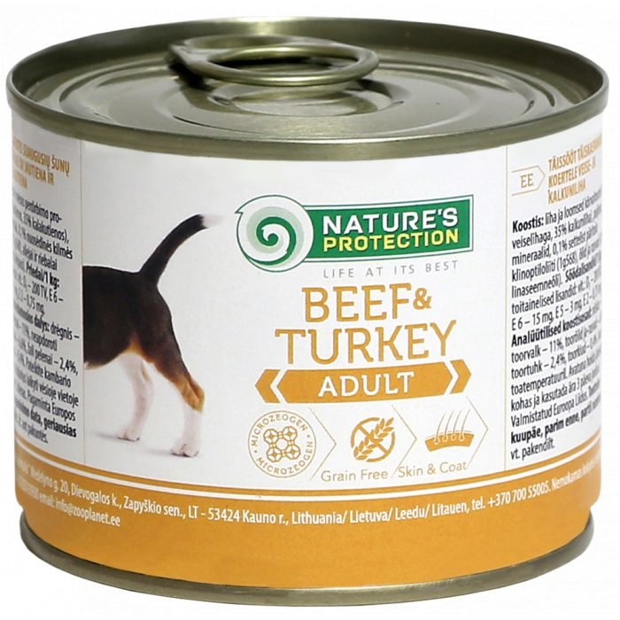 NATURE'S PROTECTION DOG ADULT BEEF & TURKEY KONSERVUOTAS PAŠARAS ŠUNIMS 200g