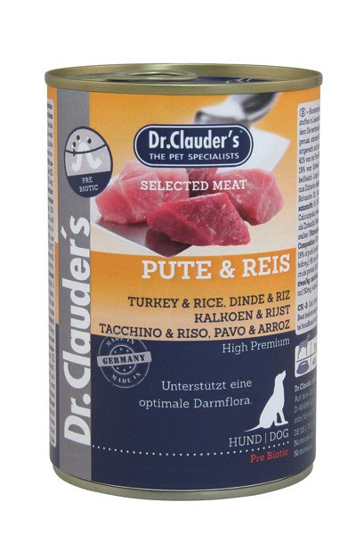 DR. CLAUDER’S DRĖGNAS MAISTAS SU KALAKUTIENA, RYŽIAIS IR PREBIOTIKAIS 800g x 6 vnt.