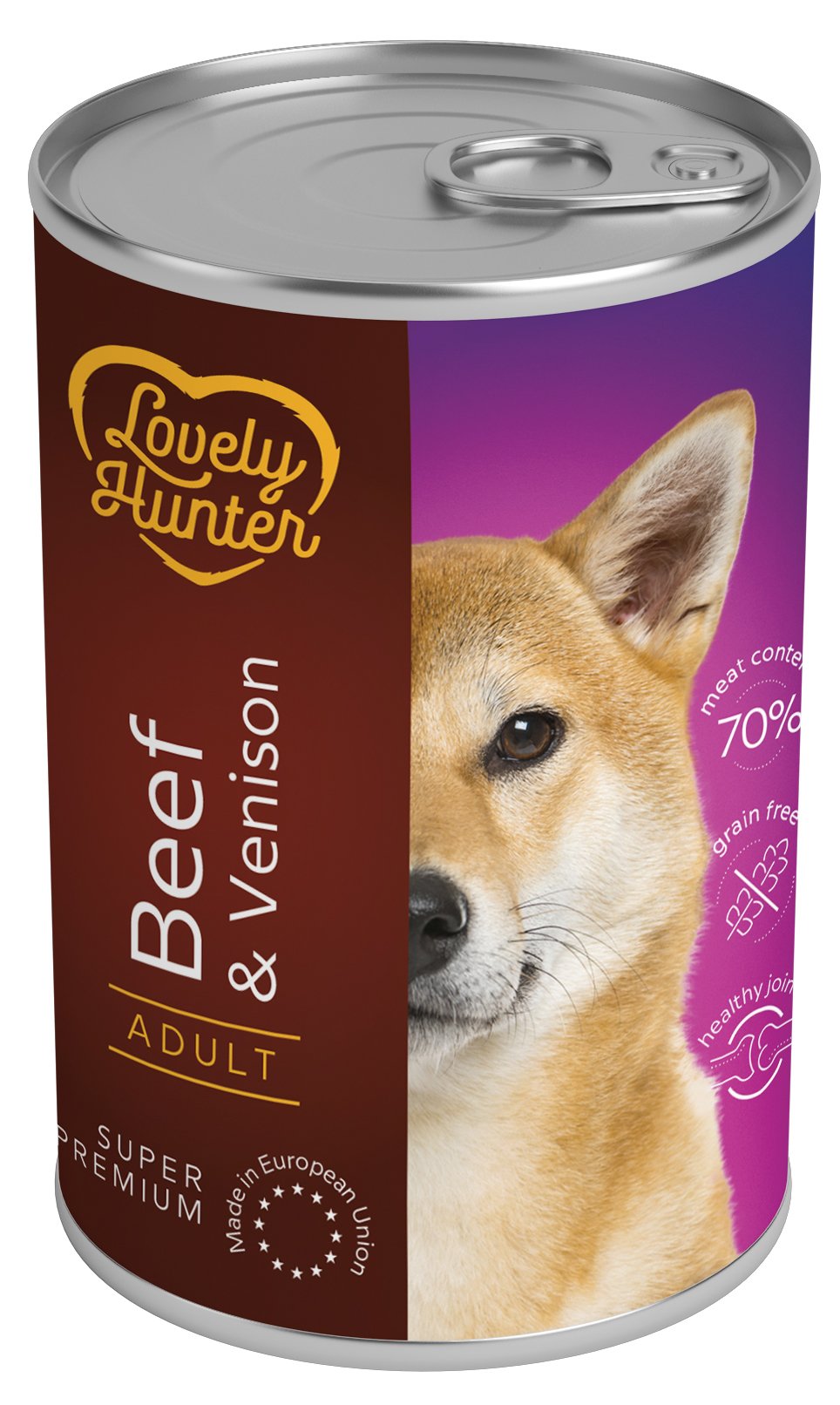 LOVELY HUNTER ADULT KONSERVUOTAS PAŠARAS ŠUNIMS SU JAUTIENA IR ELNIENA 800g