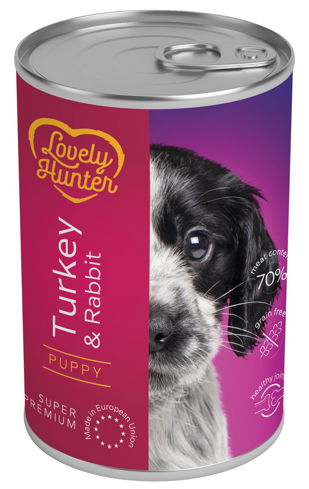 LOVELY HUNTER jaunų šunų konservuotas pašaras su kalakutiena ir triušiena 800g