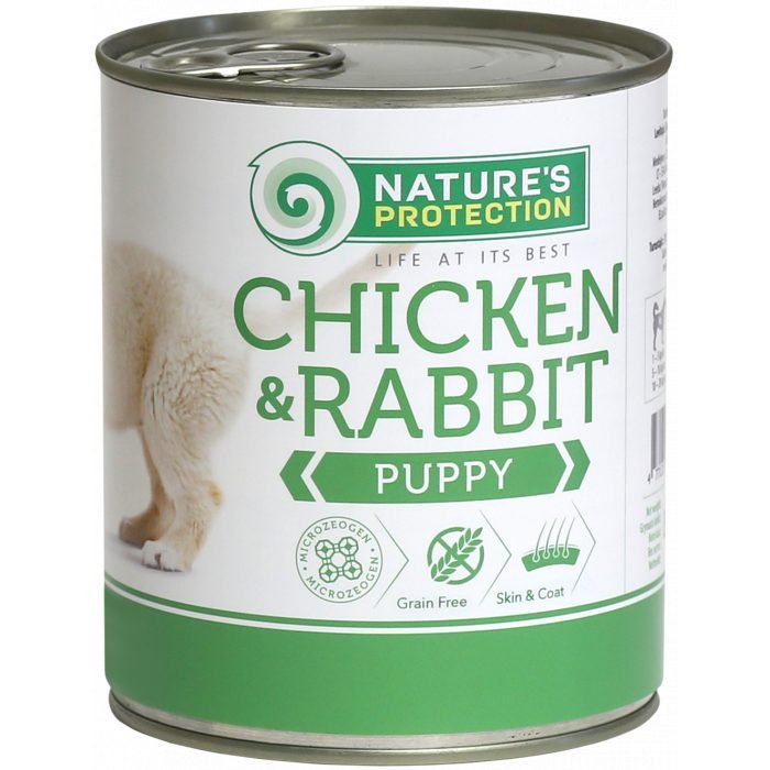 NATURE'S PROTECTION PUPPY CHICKEN&RABBIT KONSERVUOTAS PAŠARAS ŠUNIMS 800g