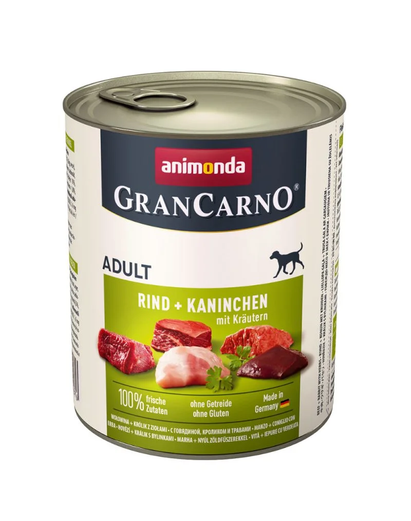 Animonda Grancarno Adult suaugusių šunų konservai su jautiena, triušiena ir zolelėmis (800g x 6)