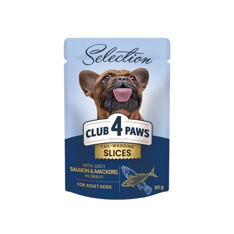 CLUB 4 PAWS PREMIUM PLUS "GABALIUKAI SU LAŠIŠA IR SKUMBRE PADAŽE". VISAVERTIS KONSERVUOTAS PAŠARAS SUAUGUSIEMS MAŽŲ VEISLIŲ ŠUNIMS 0,85g. *24vnt.
