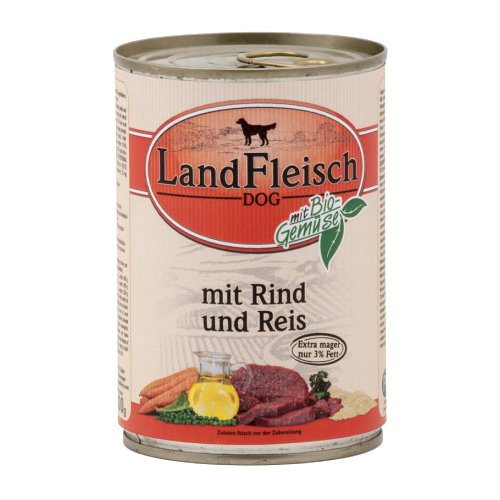 LandFleisch konservai su jautiena ir ryžiais šunims, 400 g