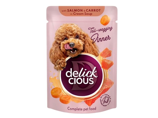 Delickcious konservai su lašiša ir morkomis šunims 12x85g