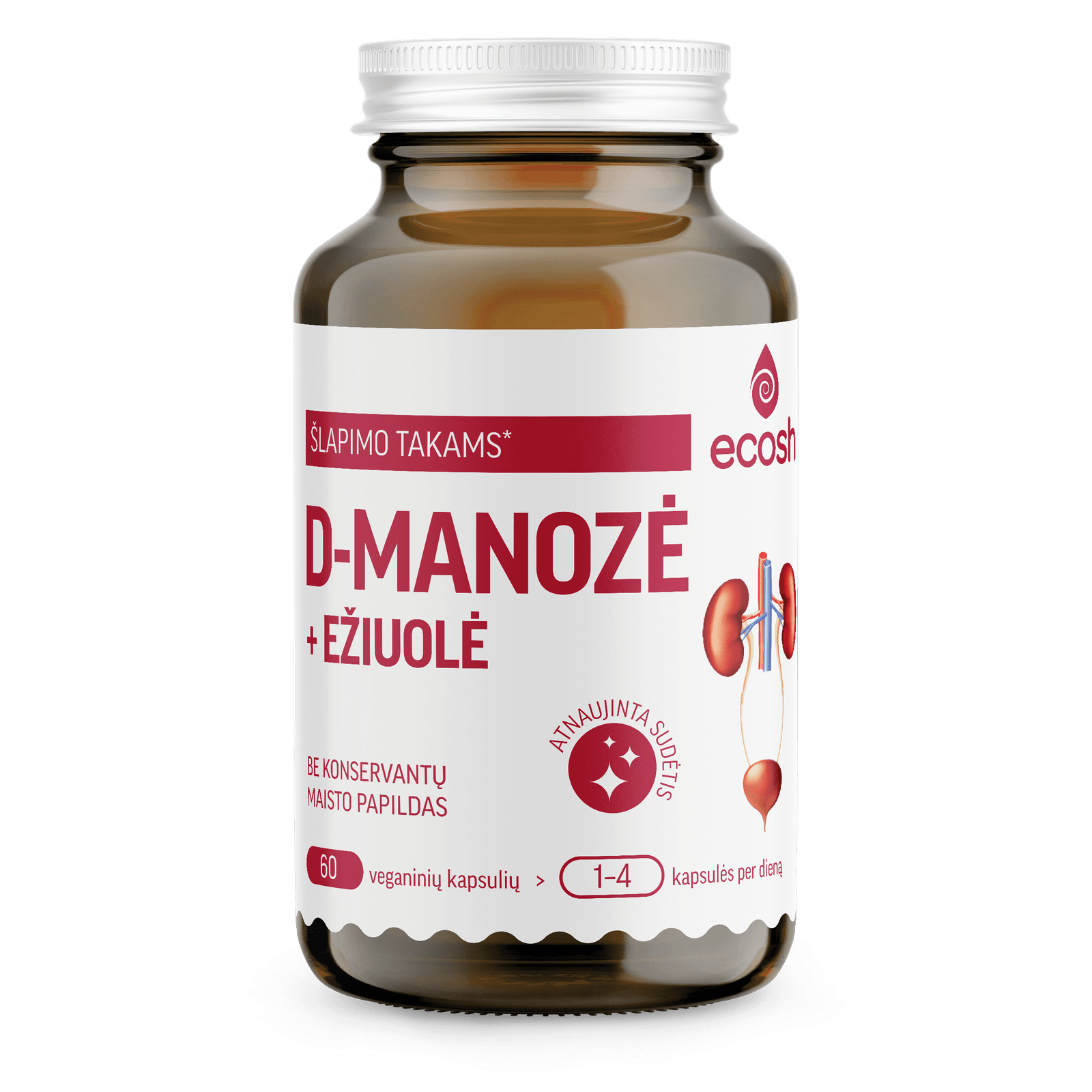 ECOSH D-manozė su ežiuole, 60 kapsulių