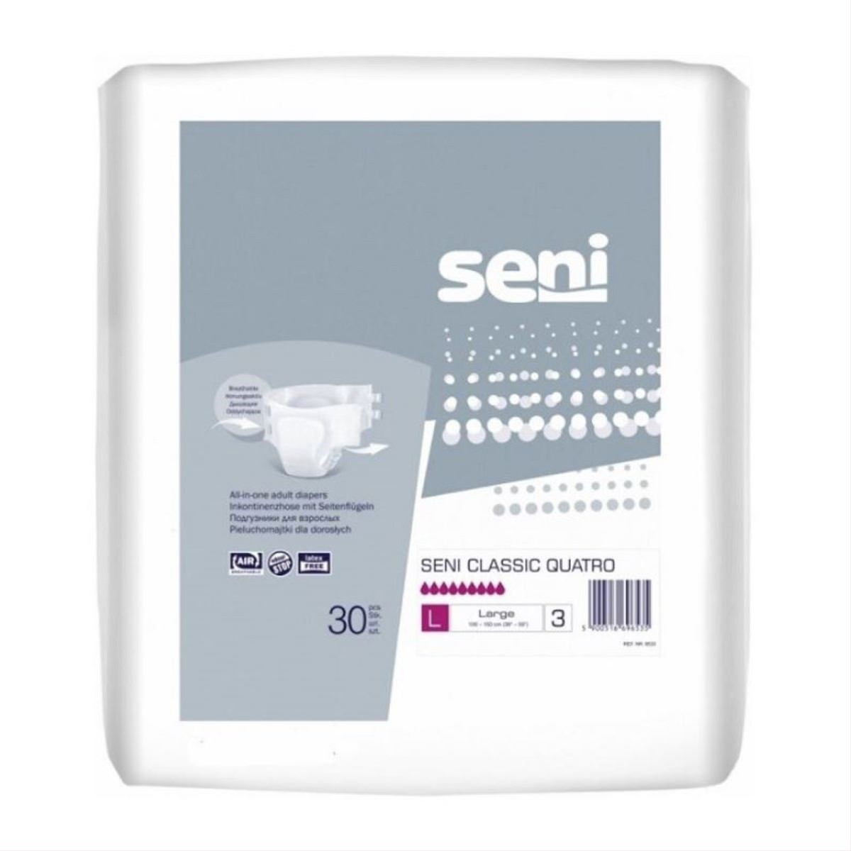 SENI CLASSIC QUATRO L, sauskelnės suaugusiems, 30 vnt.