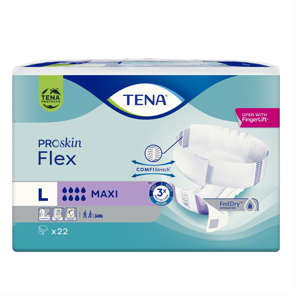 TENA FLEX MAXI, Juostinės sauskelnės šlapimo nelaikymui, L, 22 vnt.