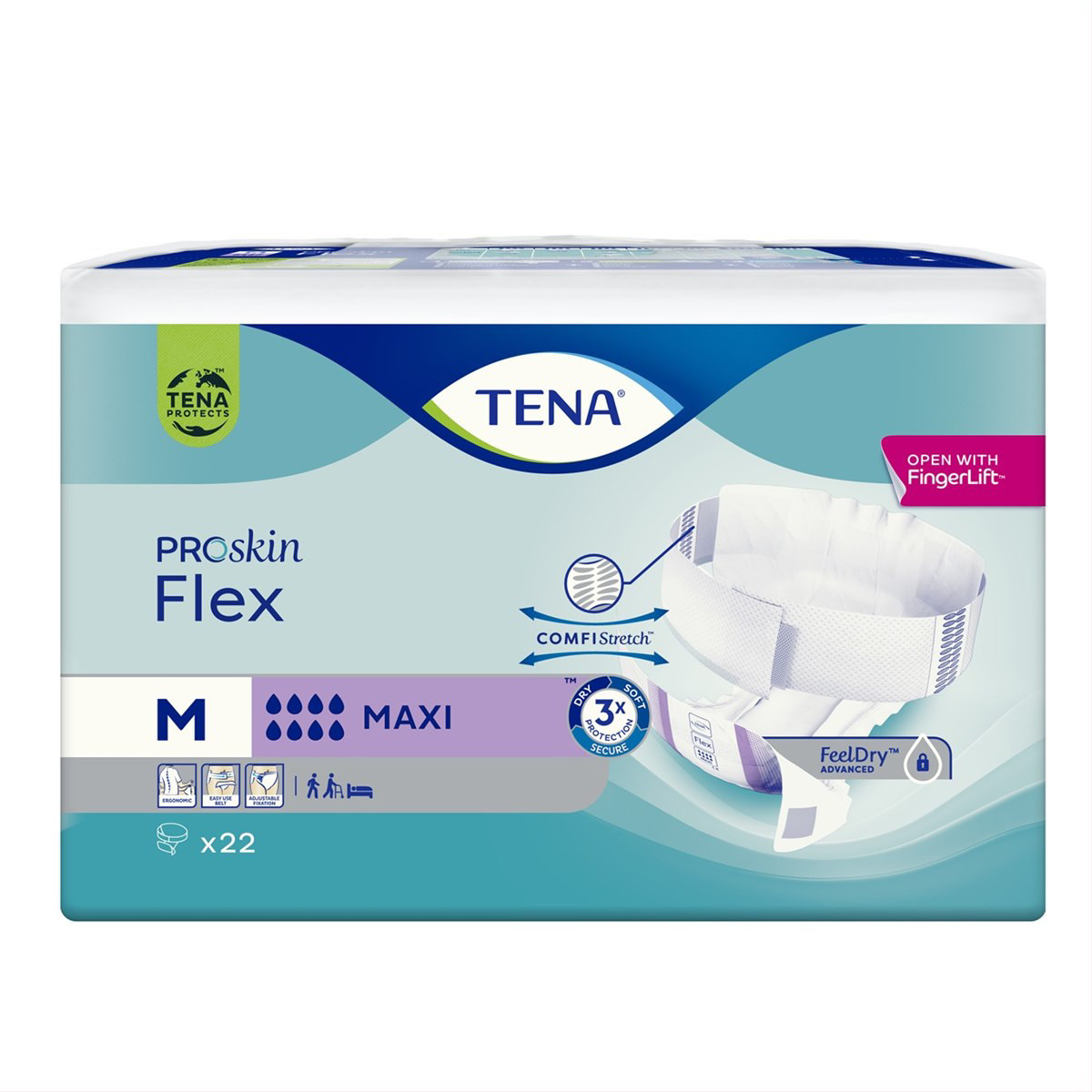 TENA FLEX MAXI, Juostinės sauskelnės šlapimo nelaikymui, M, 22 vnt.
