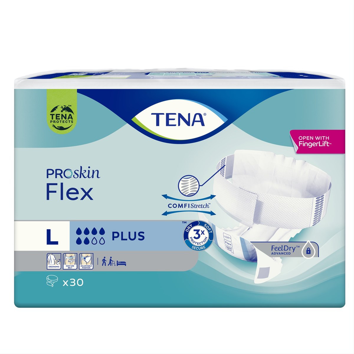 TENA FLEX PLUS, Juostinės sauskelnės šlapimo nelaikymui, L, 30 vnt.