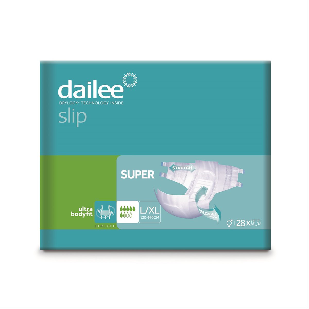 DAILEE SLIP SUPER, L/XL, sauskelnės suaugusiems, 120-160 cm, 28 vnt.